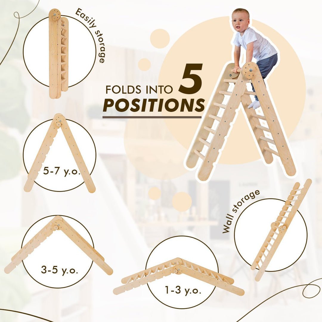 2in1 Montessori Climbing Set: Triangle Ladder + Slide Board/Ramp – Beige | 2in1 Playsets | Goodevas