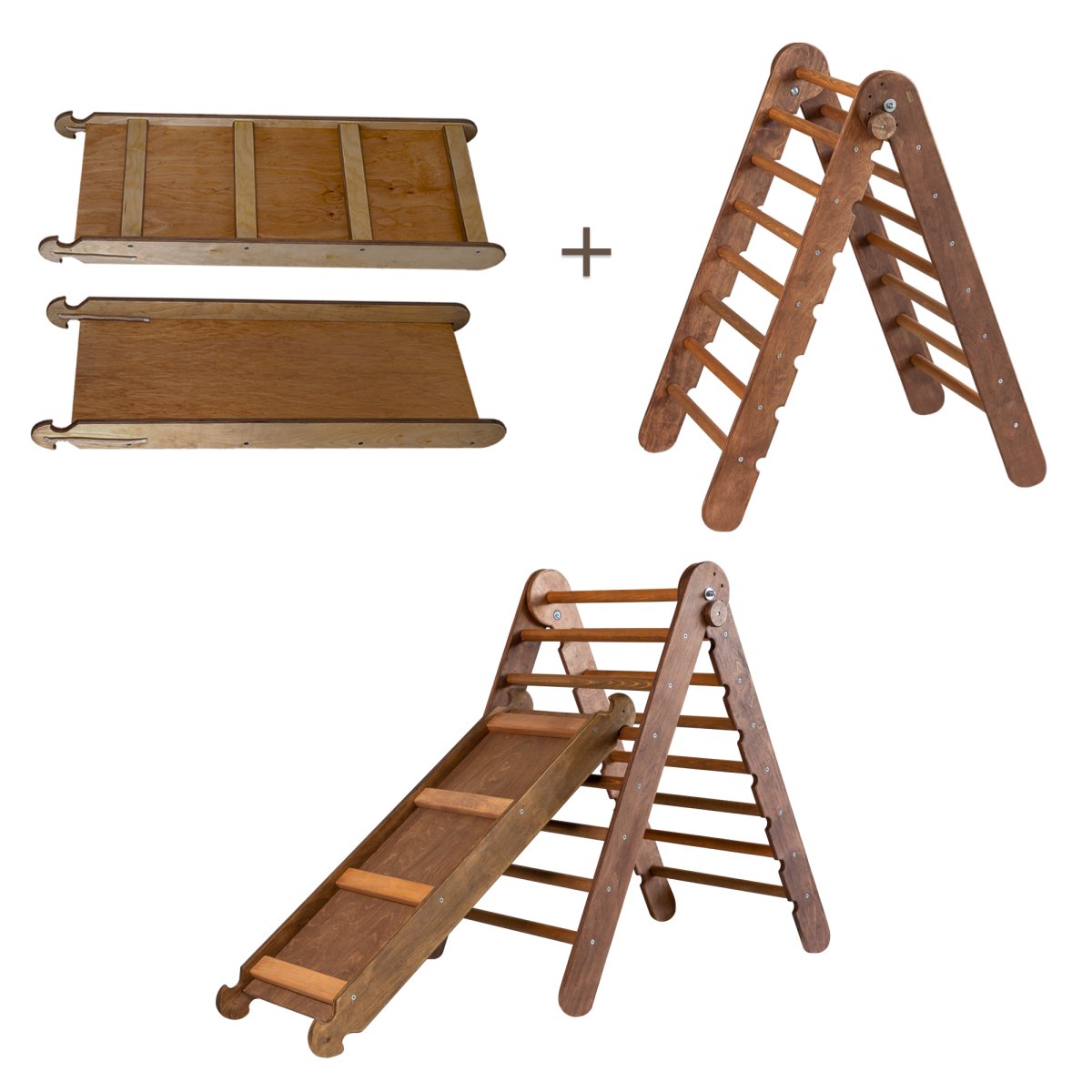 2in1 Montessori Climbing Set: Triangle Ladder + Slide Board/Ramp – Beige | 2in1 Playsets | Goodevas