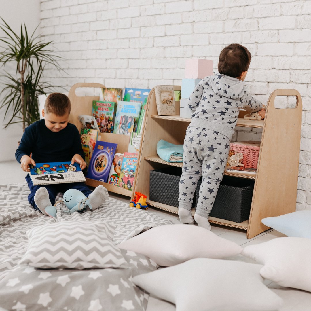 2in1 Montessori Shelves Set: Bookshelf + Toy Shelf – Beige | Shelves | Goodevas