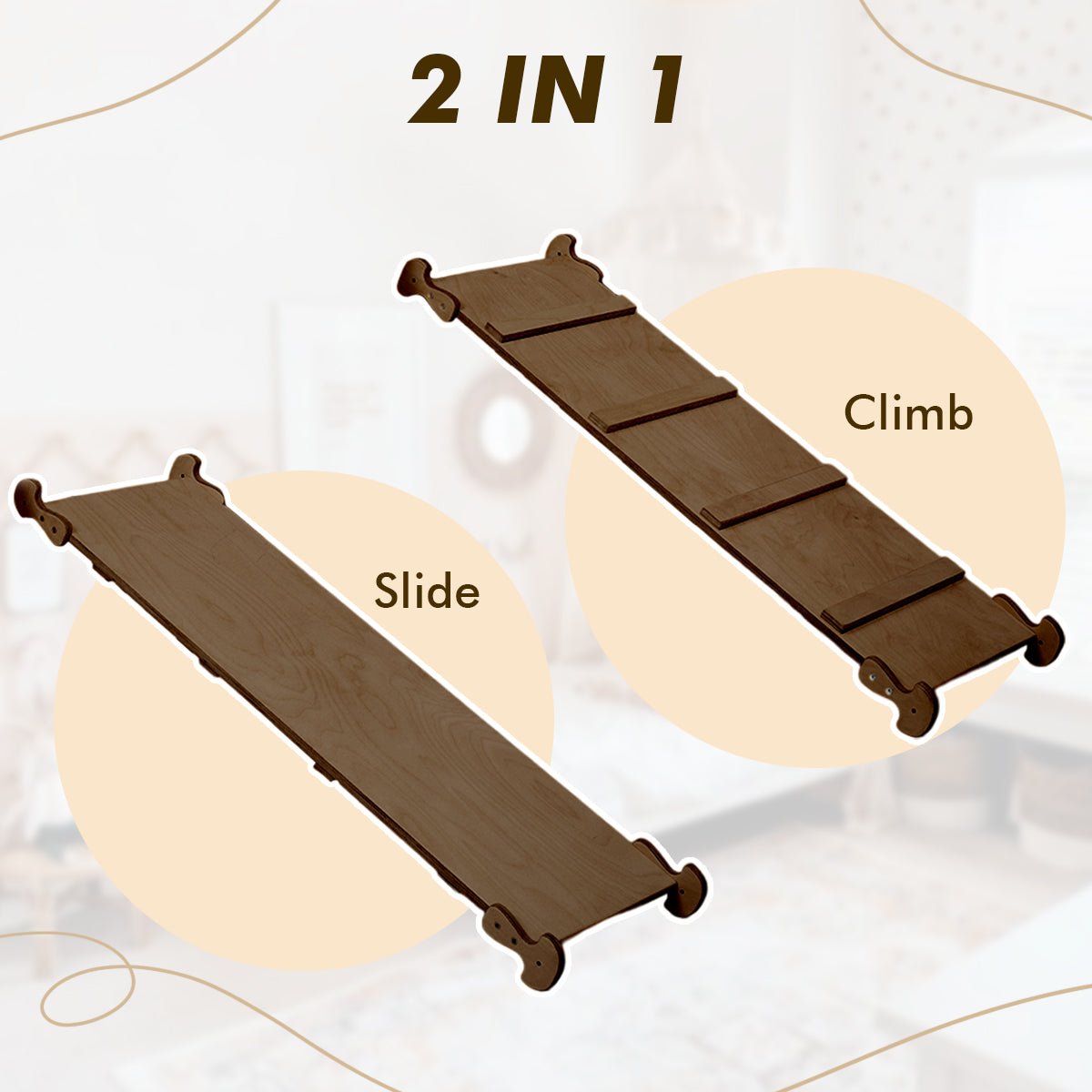 3in1 Montessori Climbing Set: Triangle Ladder + Wooden Arch + Slide Board – Chocolate NEW | | Goodevas CA