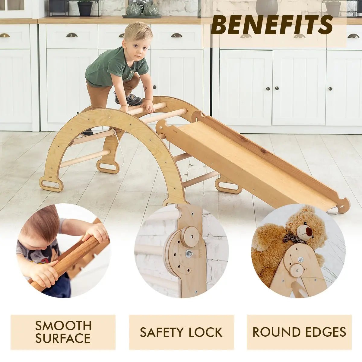 3in1 Montessori Play Set for Toddlers: Arch + Slide + Cushion - Beige | | Goodevas