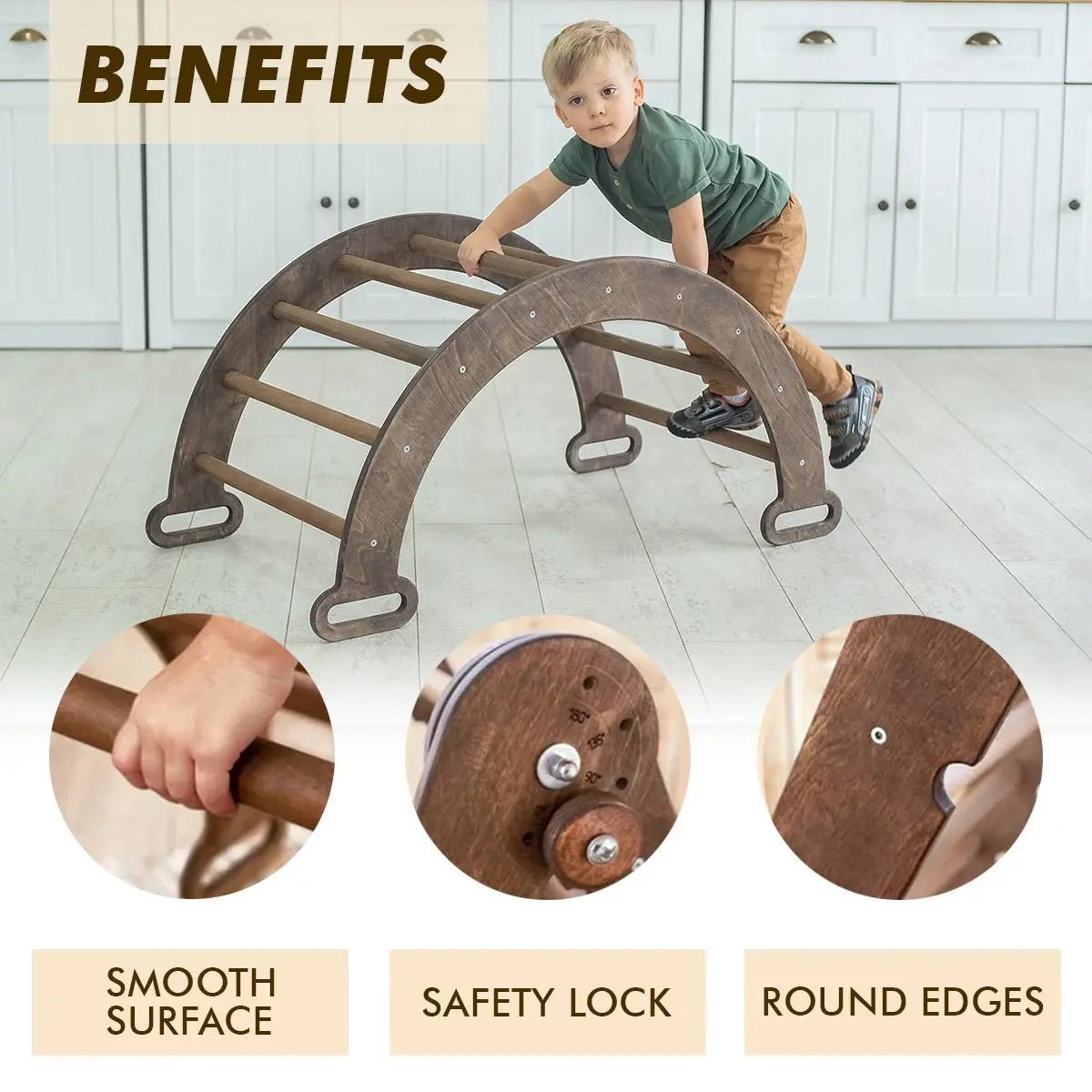 3in1 Montessori PlaySet for Toddlers: Arch + Slide + Cushion - Chocolate | | Goodevas