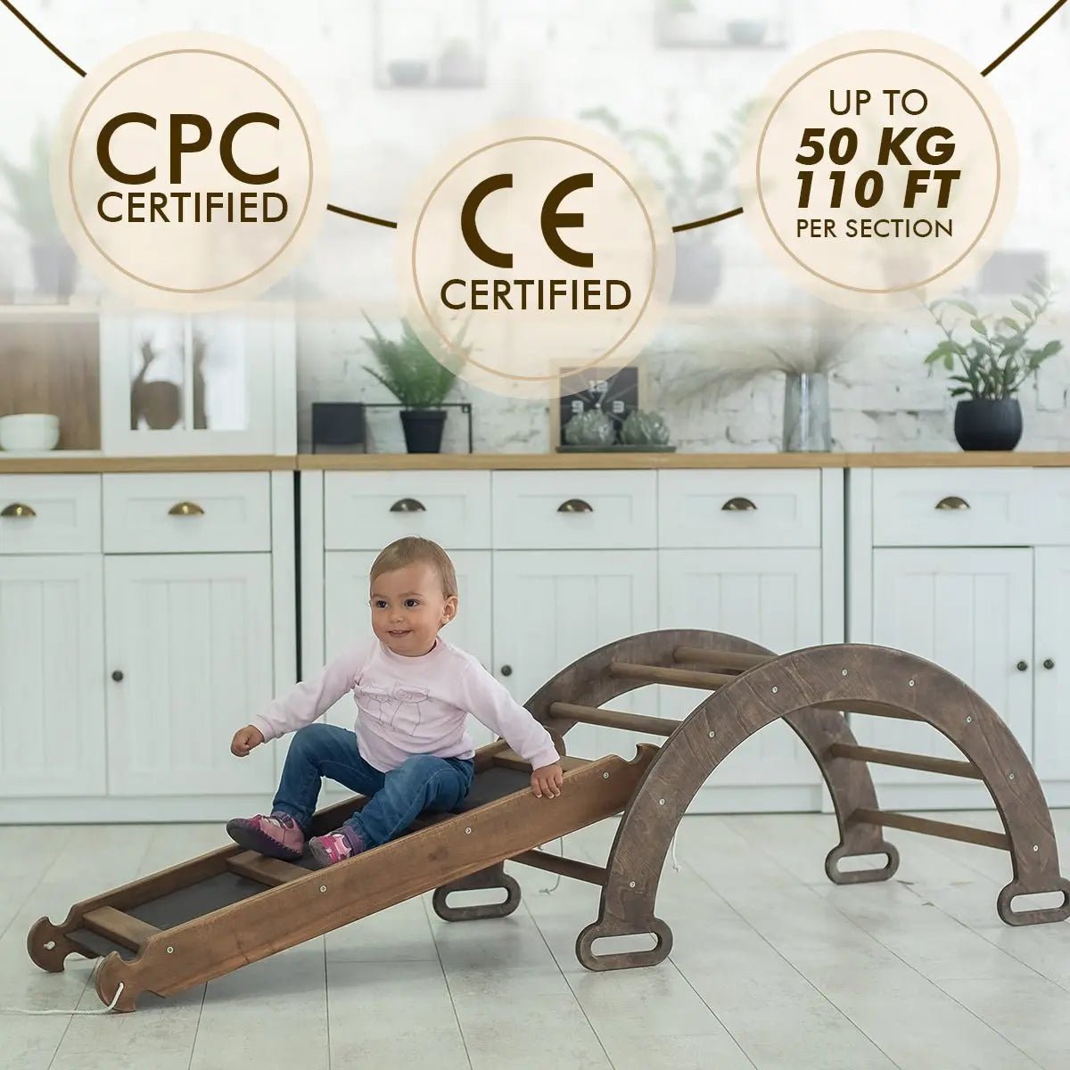 3in1 Montessori PlaySet for Toddlers: Arch + Slide + Cushion - Chocolate | | Goodevas