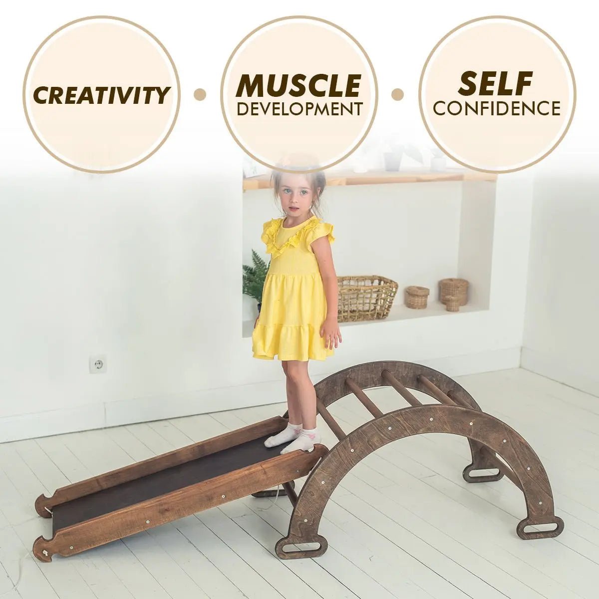 3in1 Montessori PlaySet for Toddlers: Arch + Slide + Cushion - Chocolate | | Goodevas