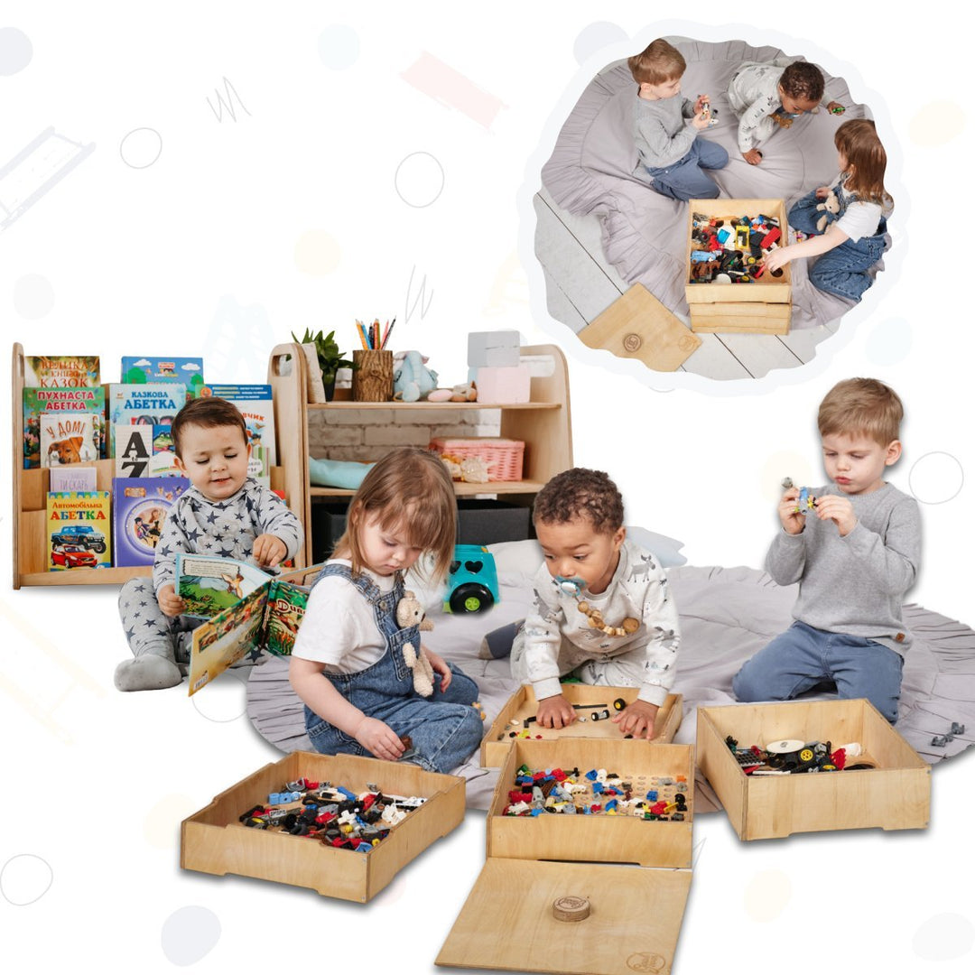 3in1 Montessori Shelves Set: Bookshelf + Toy Shelf + Lego sorter | | Goodevas CA