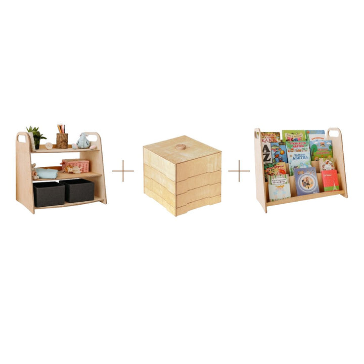 3in1 Montessori Shelves Set: Bookshelf + Toy Shelf + Lego sorter | | Goodevas CA
