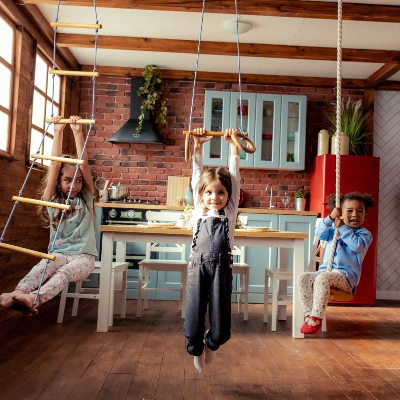 Ring Rope Swing 5in1: Wooden Swedish Wall / Climbing ladder for Children + Swing Set
