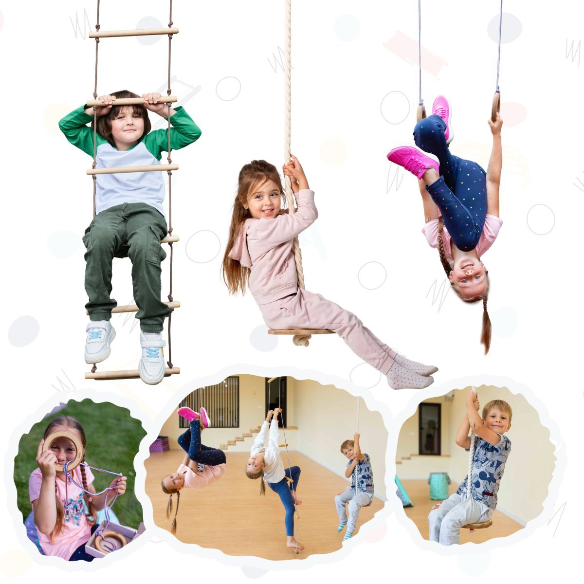 3in1 Swings Set: Rope Ladder + Gymnastic Rings + Disc Rope Swing | | Goodevas CA