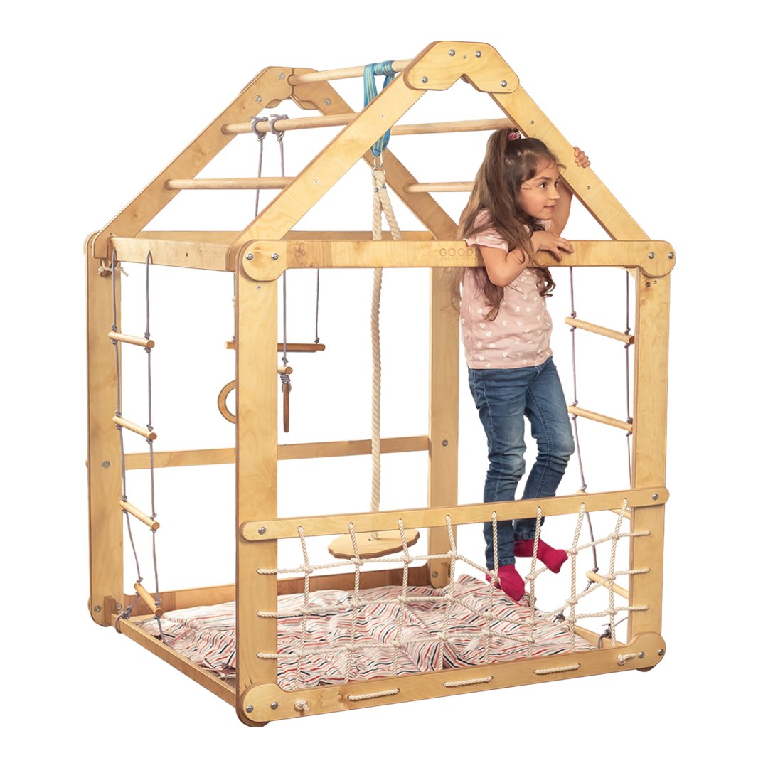 3in1 Wooden Playhouse with Swings and Seesaw