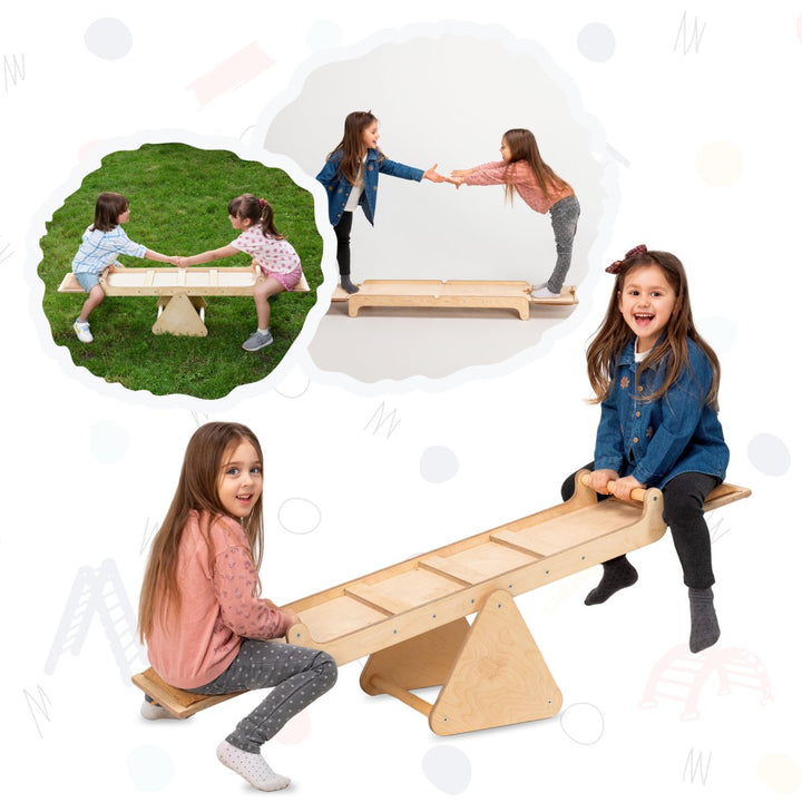3in1 Wooden Playhouse with Swings and Seesaw