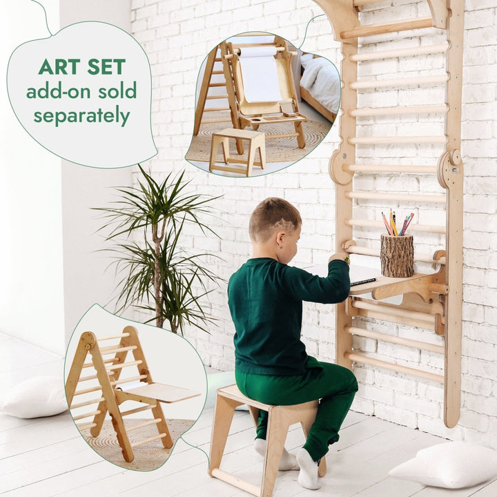 3in1: Wooden Swedish Wall / Climbing ladder for Children + Swing Set + Slide Board | Swesdish wall | Goodevas