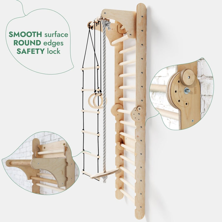 3in1: Wooden Swedish Wall / Climbing ladder for Children + Swing Set + Slide Board | Swesdish wall | Goodevas