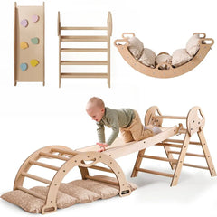 4in1 Montessori Climbing Frame: Pikler Triangle + Arch + Slide Board + Cushion for Toddlers (1–3 Years) | | Goodevas