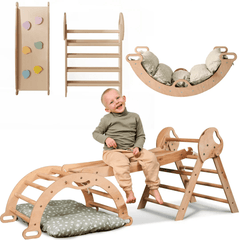 4in1 Montessori Climbing Frame: Pikler Triangle + Arch + Slide Board + Cushion for Toddlers (1–3 Years) | | Goodevas