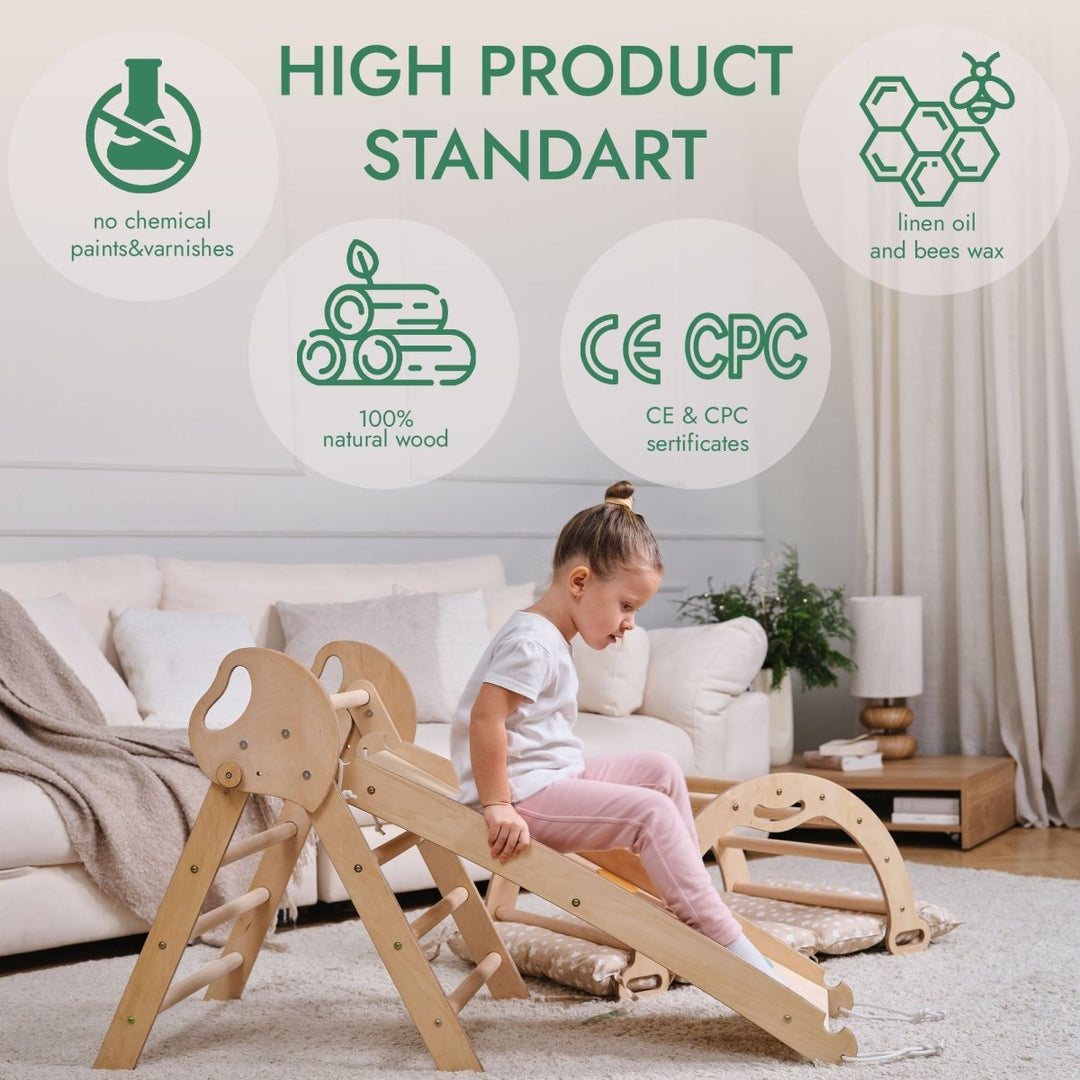 4in1 Montessori Climbing Set: Pikler Triangle, Arch, Slide Board, and Cushion for Toddlers (1–3 Years) | | Goodevas CA