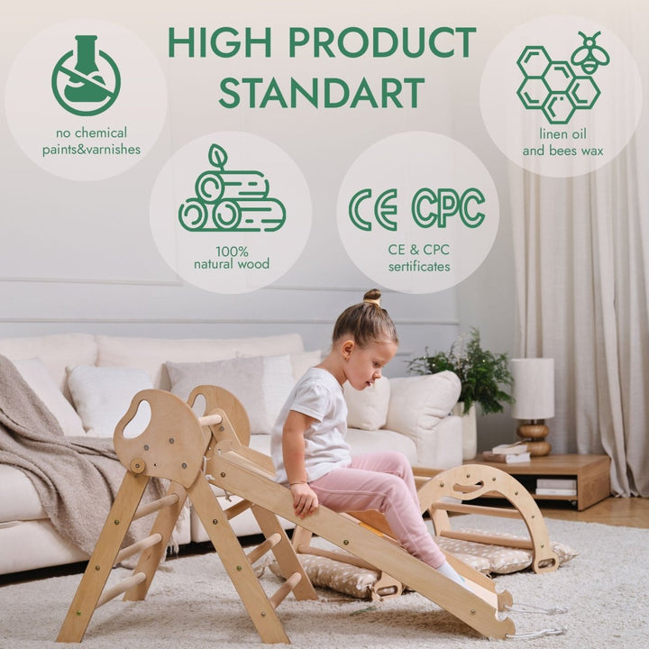 4in1 Montessori Climbing Set: Pikler Triangle, Arch, Slide Board, and Cushion for Toddlers (1–3 Years) | | Goodevas CA