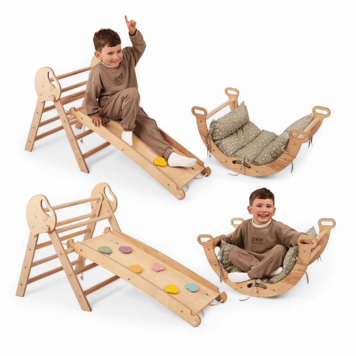 4in1 Montessori Climbing Set: Pikler Triangle, Arch, Slide Board, and Cushion for Toddlers (1–3 Years) | | Goodevas CA