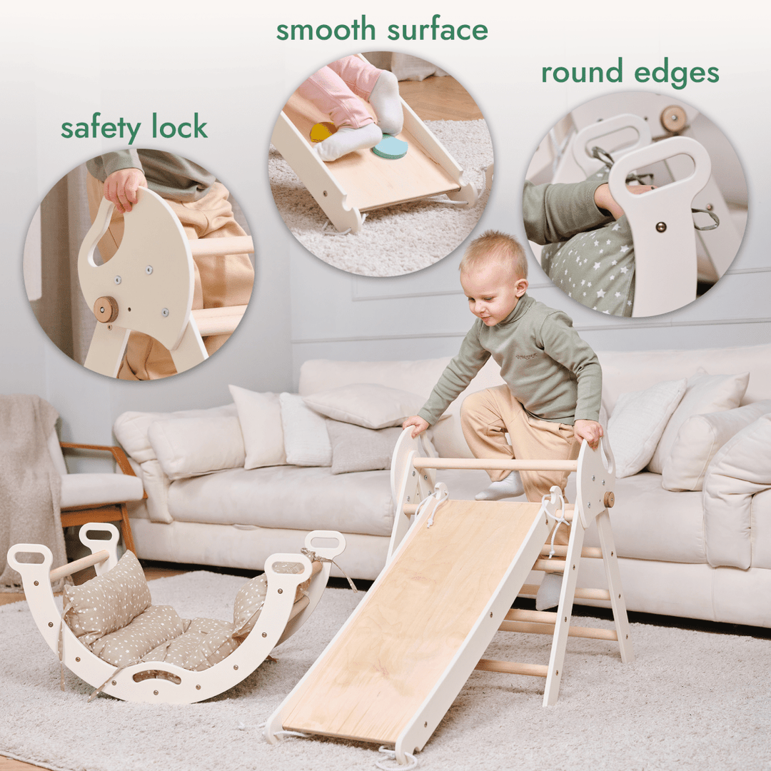4in1 Montessori Climbing Set: Pikler Triangle, Arch, Slide Board, and Cushion for Toddlers (1–3 Years) | | Goodevas CA