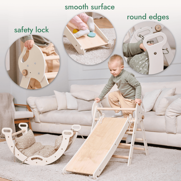 4in1 Montessori Climbing Set: Pikler Triangle, Arch, Slide Board, and Cushion for Toddlers (1–3 Years) | | Goodevas CA