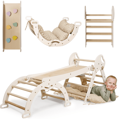 4en1 Ensemble d'escalade pour enfants : Échelle Triangulaire + Arche d'Escalade + Toboggan + Coussin (1-3 ans)