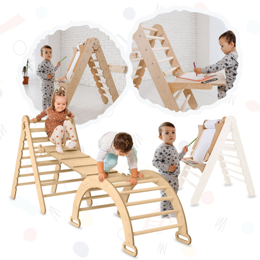4in1 Montessori Climbing Set: Triangle Ladder + Climbing Arch + Slide Board + Art Addition | | Goodevas CA