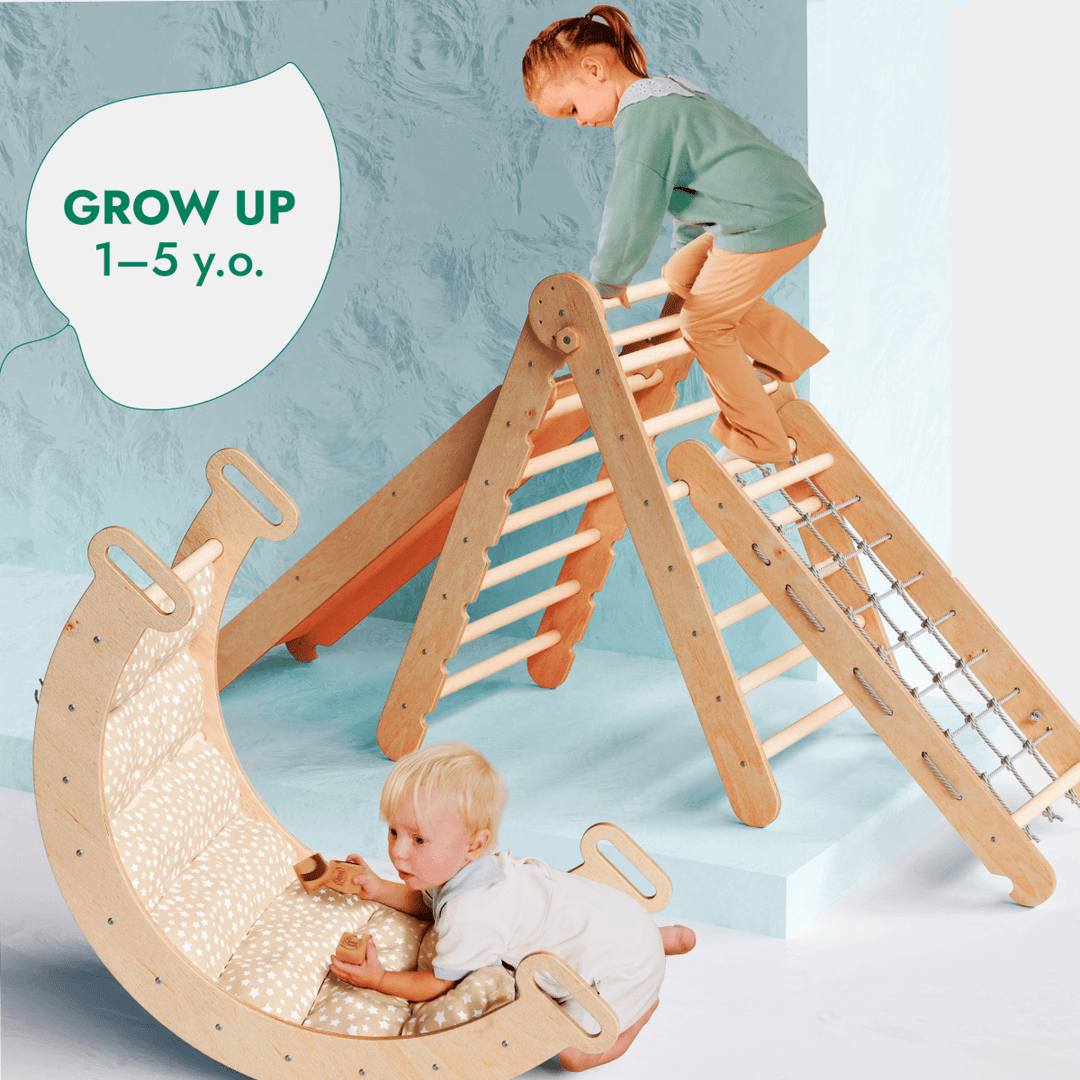 Board Ramp Ladder 5in1 Montessori Climbing Frame Set: Triangle Ladder + Arch/Rocker + Sl