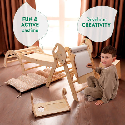 5en1 Ensemble d'escalade pour enfants : Échelle Triangulaire + Arche d'Escalade + Ajout Artistique + Toboggan + Coussin (1-3 ans)
