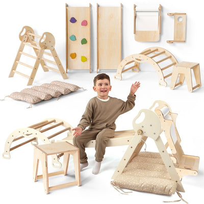 5en1 Ensemble d'escalade pour enfants : Échelle Triangulaire + Arche d'Escalade + Ajout Artistique + Toboggan + Coussin (1-3 ans)