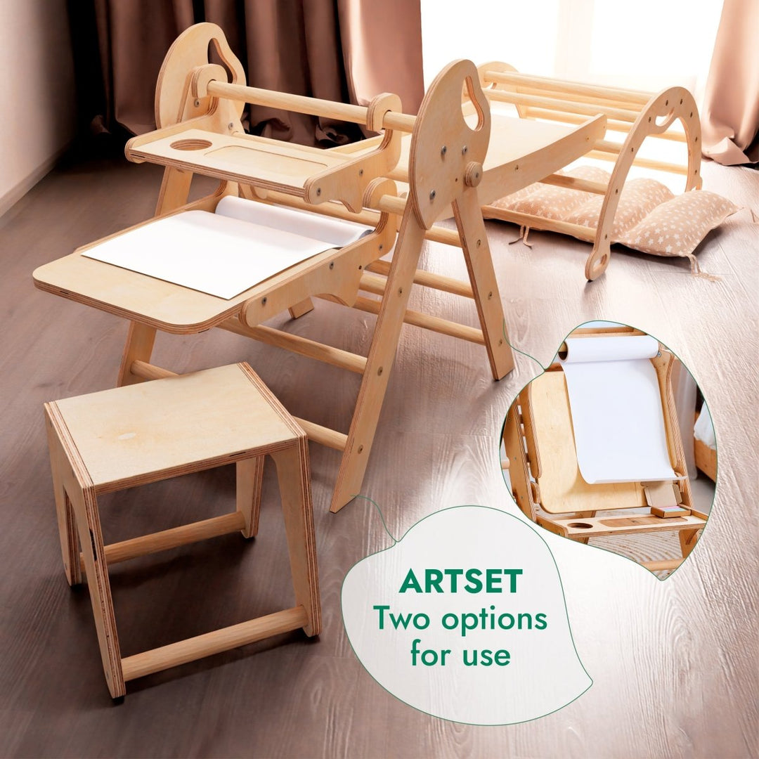 5in1 Montessori Climbing Set: Pikler Triangle, Arch, Slide Board, Art Addition and Cushion for Toddlers (1–3 Years) | | Goodevas