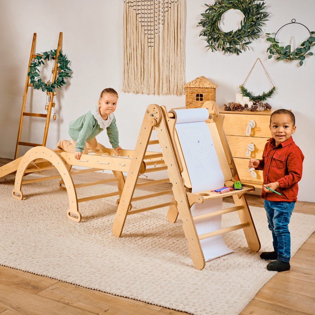 5in1 Montessori Climbing Set: Triangle Ladder + Climbing Arch + Slide Board + Climbing Net + Art Addition | | Goodevas CA