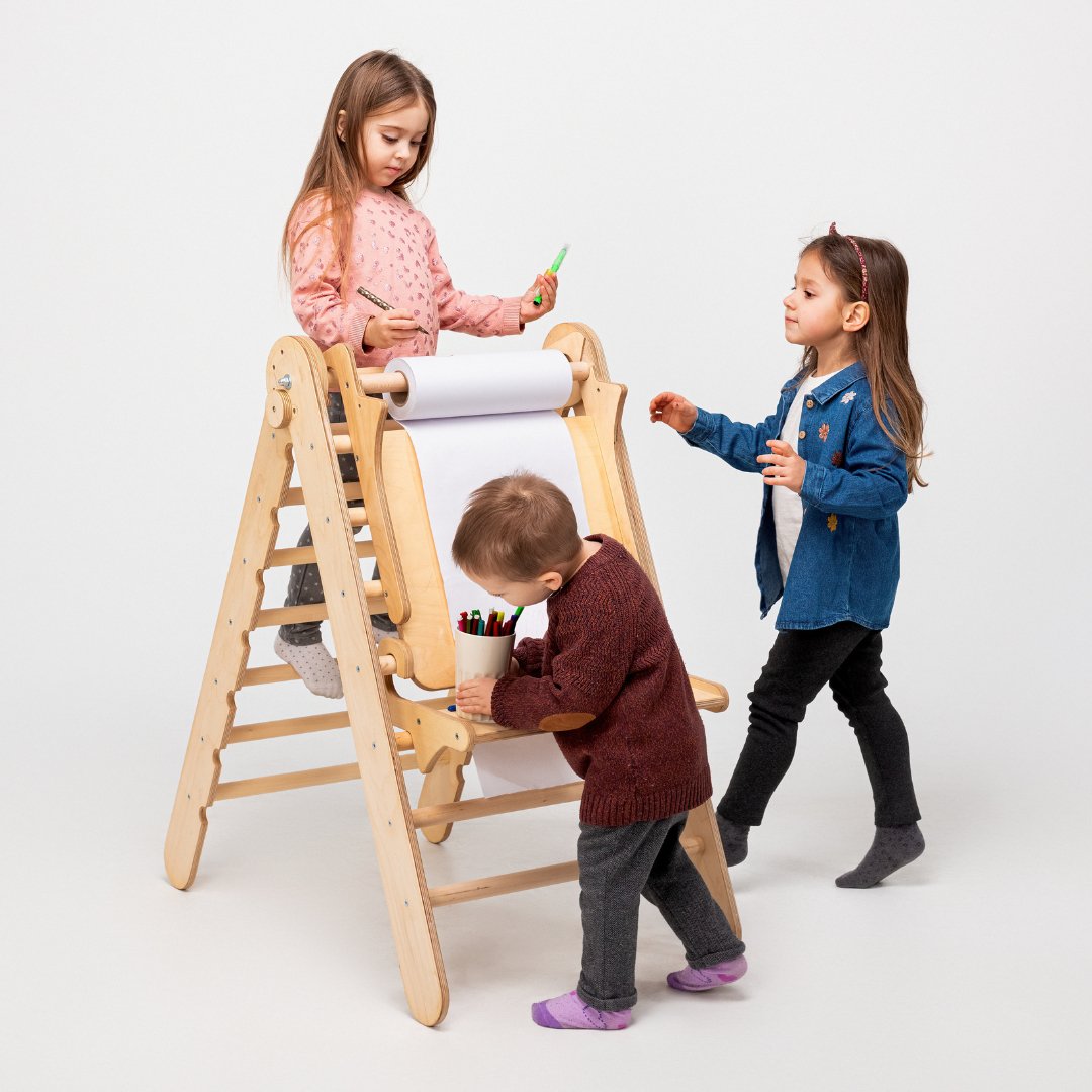 5in1 Montessori Climbing Set: Triangle Ladder + Climbing Arch + Slide Board + Climbing Net + Art Addition | | Goodevas CA