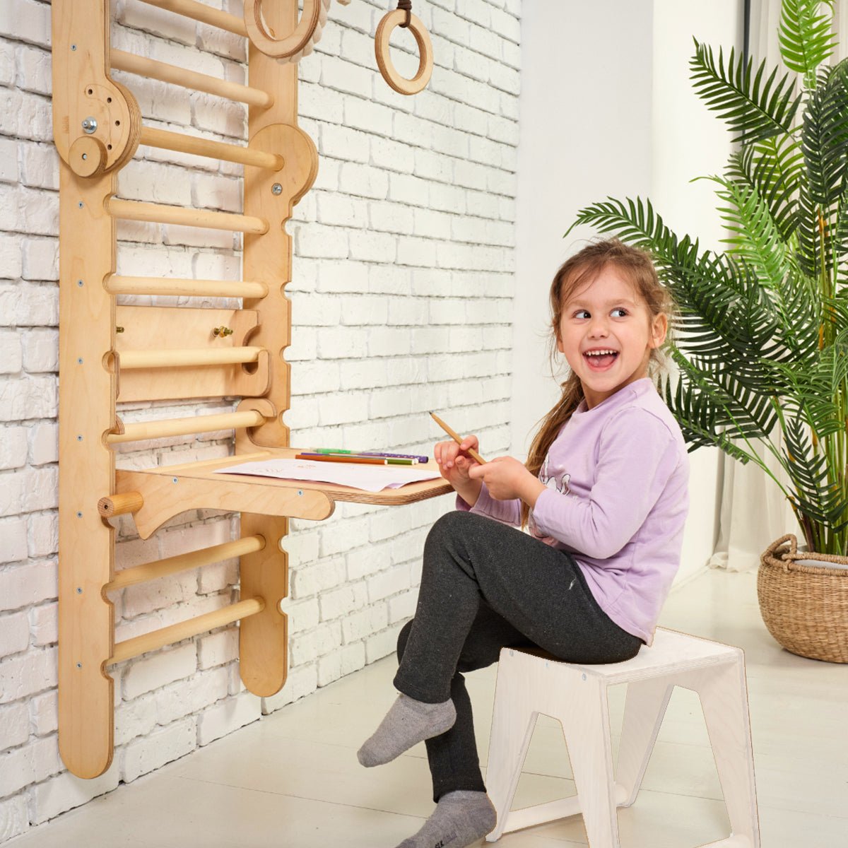 5in1: Wooden Swedish Wall / Climbing ladder for Children + Swing Set + Slide Board + Art Add - on | Swesdish wall | Goodevas