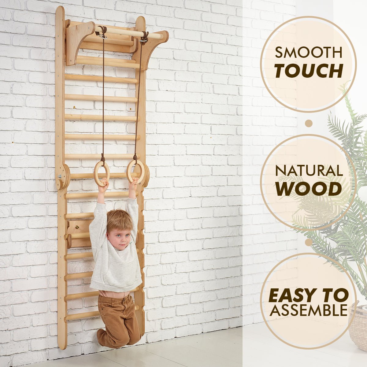 5in1: Wooden Swedish Wall / Climbing ladder for Children + Swing Set + Slide Board + Art Add - on | Swesdish wall | Goodevas