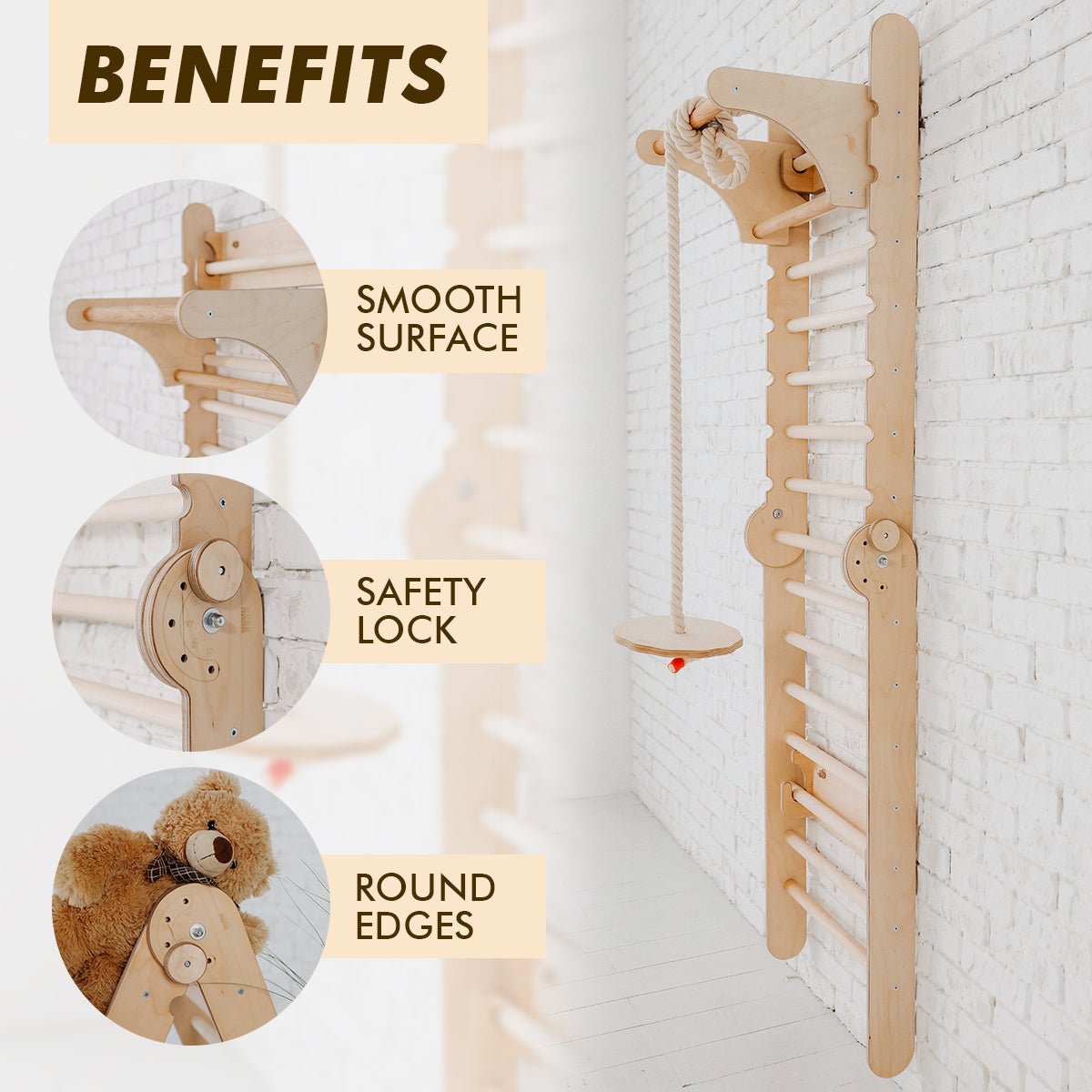 5in1: Wooden Swedish Wall / Climbing ladder for Children + Swing Set + Slide Board + Art Add - on | Swesdish wall | Goodevas