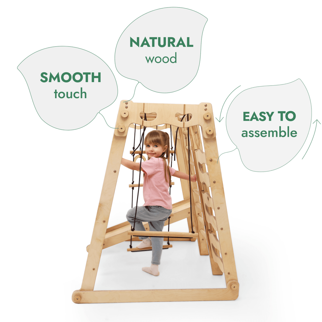6in1 Indoor Jungle Gym for Toddler: Playground + Swings Set + Slide Board + Rope + Stairs | | Goodevas