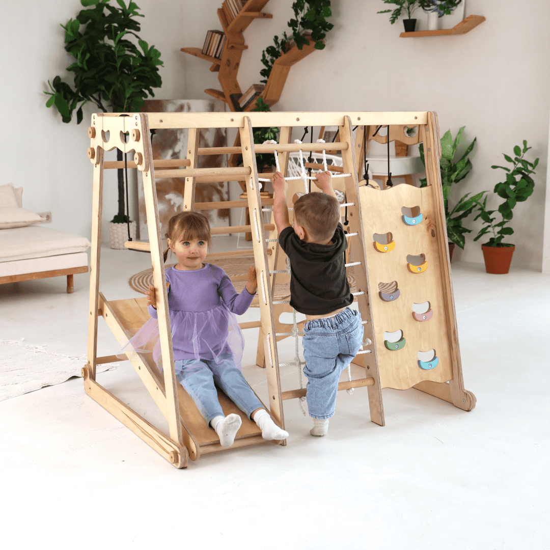 6in1 Indoor Jungle Gym for Toddler: Playground + Swings Set + Slide Board + Rope + Stairs | | Goodevas