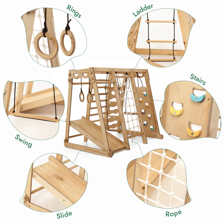 6in1 Indoor Jungle Gym for Toddler: Playground + Swings Set + Slide Board + Rope + Stairs | | Goodevas