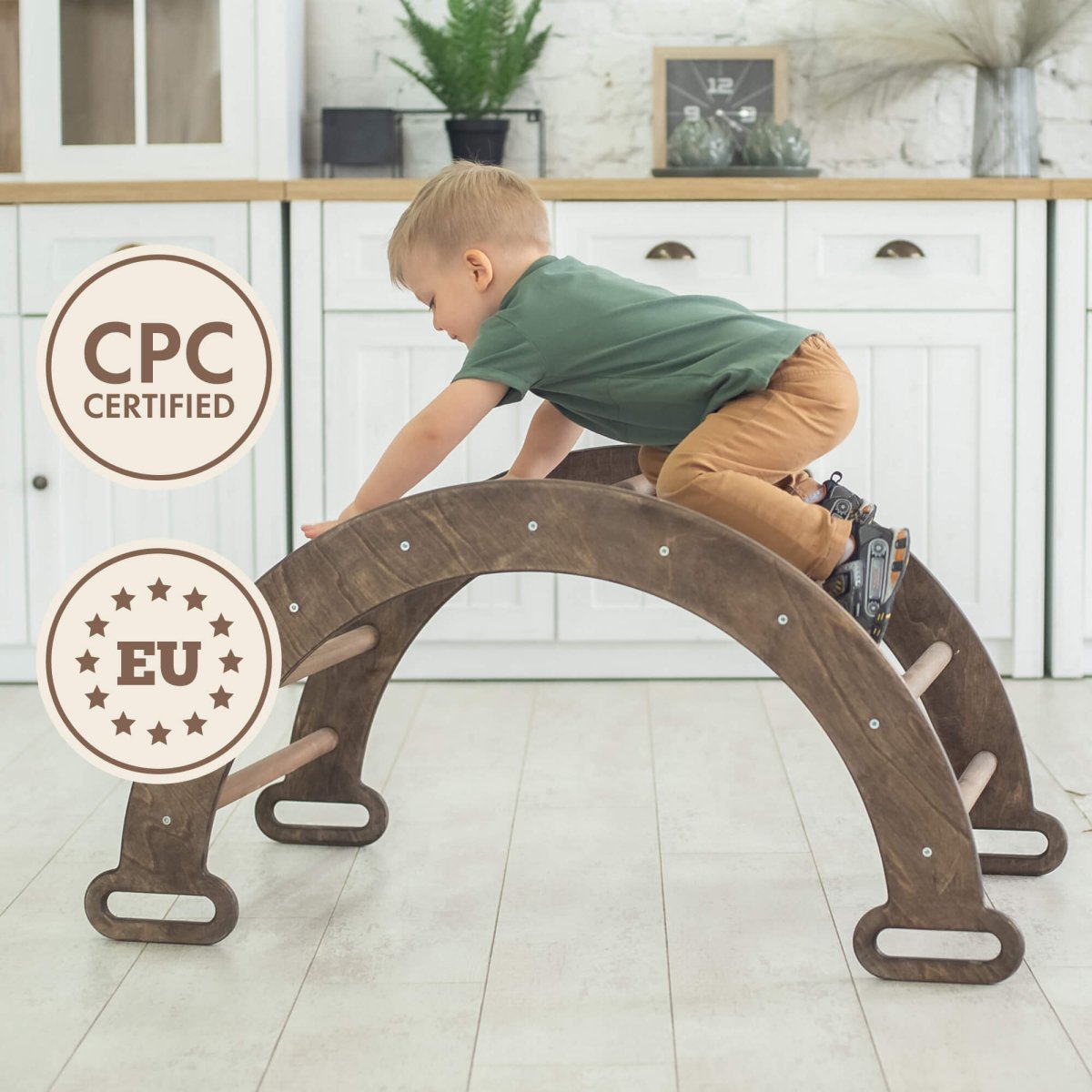 Climbing Arch & Rocker Balance - Montessori Climbers for Kids 1 - 7 y.o. – Chocolate | Single Ladders | Goodevas