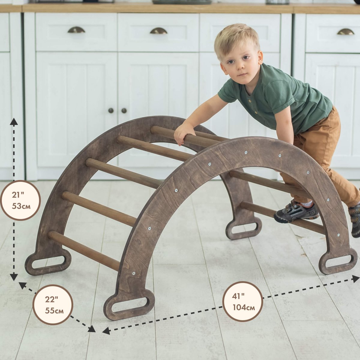 Climbing Arch & Rocker Balance - Montessori Climbers for Kids 1 - 7 y.o. – Chocolate | Single Ladders | Goodevas