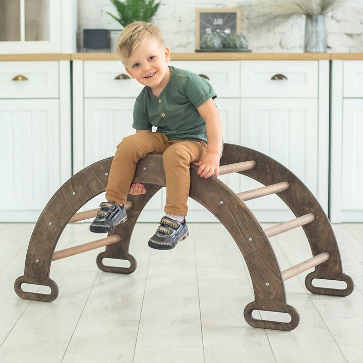 Climbing Arch & Rocker Balance - Montessori Climbers for Kids 1 - 7 y.o. – Chocolate | Single Ladders | Goodevas