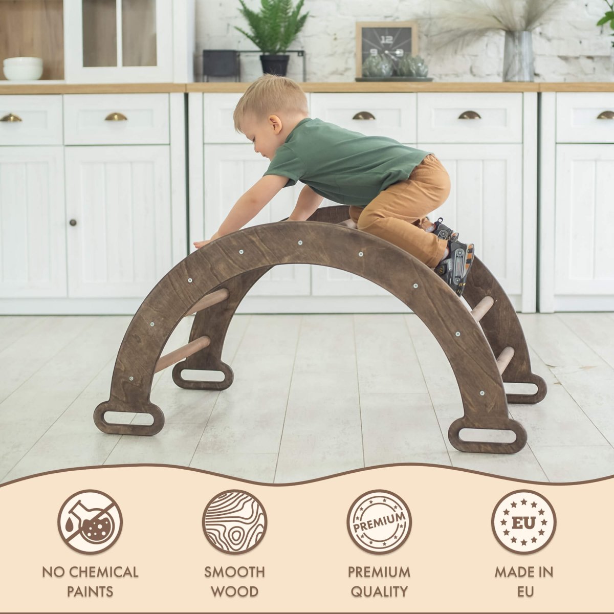 Climbing Arch & Rocker Balance - Montessori Climbers for Kids 1 - 7 y.o. – Chocolate | Single Ladders | Goodevas