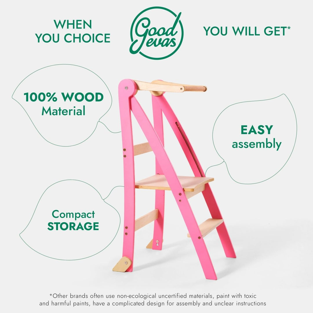 Helper Tower: A Multi - functional Foldable Step Stool for Kids - Pink | | Goodevas