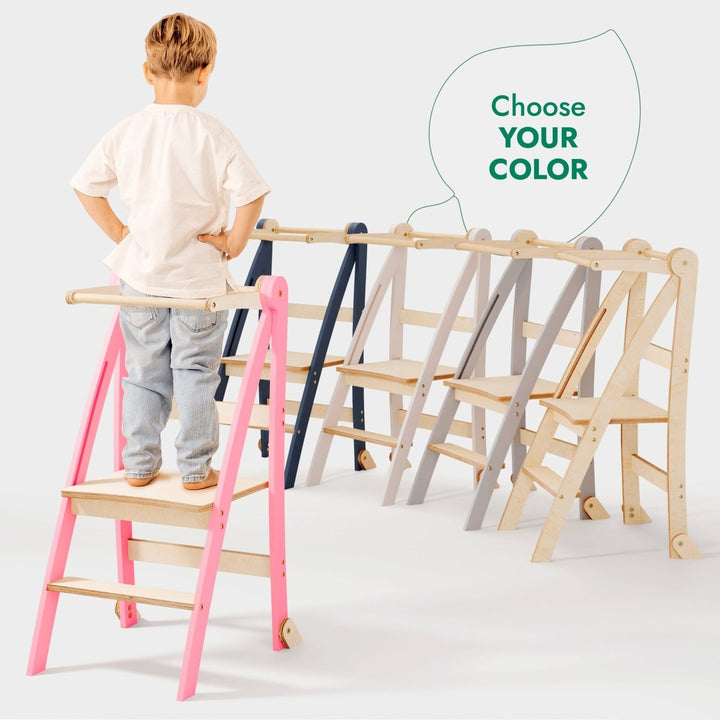 Helper Tower: A Multi - functional Foldable Step Stool for Kids - Pink | | Goodevas