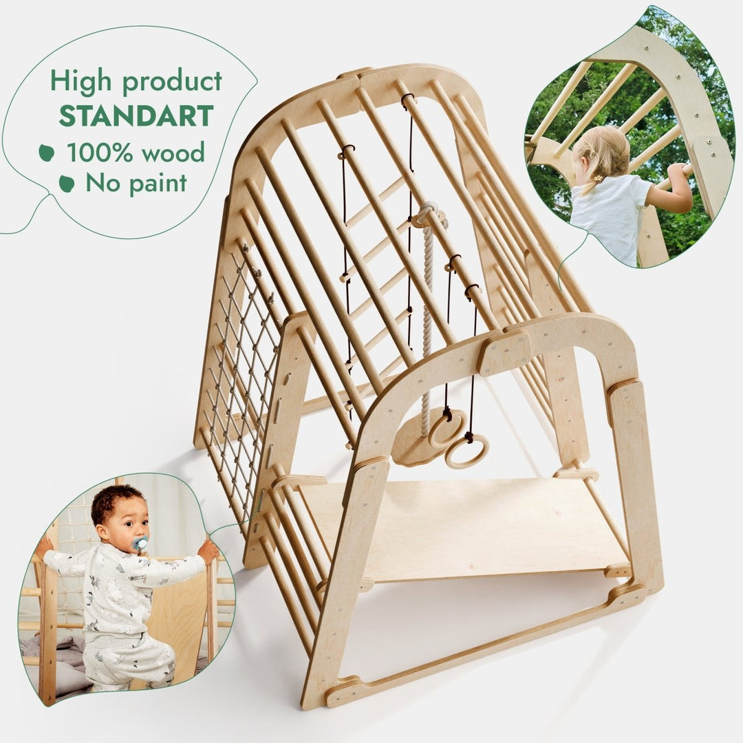 Indoor Wooden Playground for Children - 6in1 Playground + Swings Set + Slide Board | | Goodevas CA