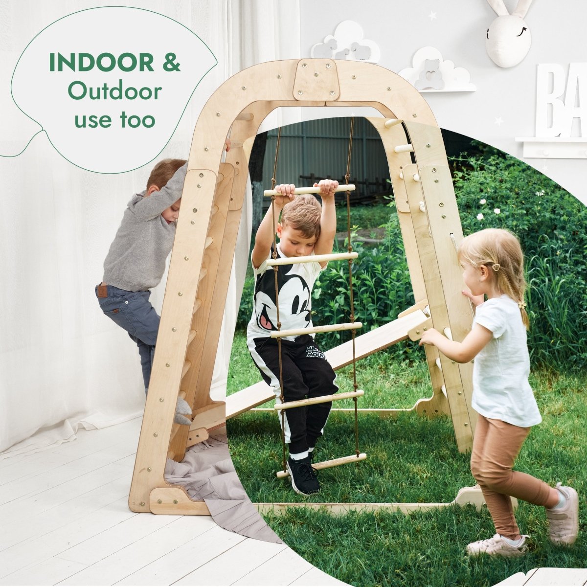 Indoor Wooden Playground for Children - 6in1 Playground + Swings Set +