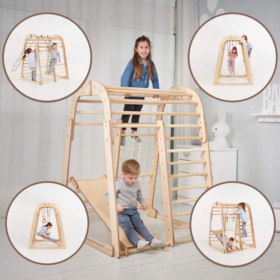 Indoor Wooden Playground for Children - 6in1 Playground + Swings Set + Slide Board | | Goodevas CA