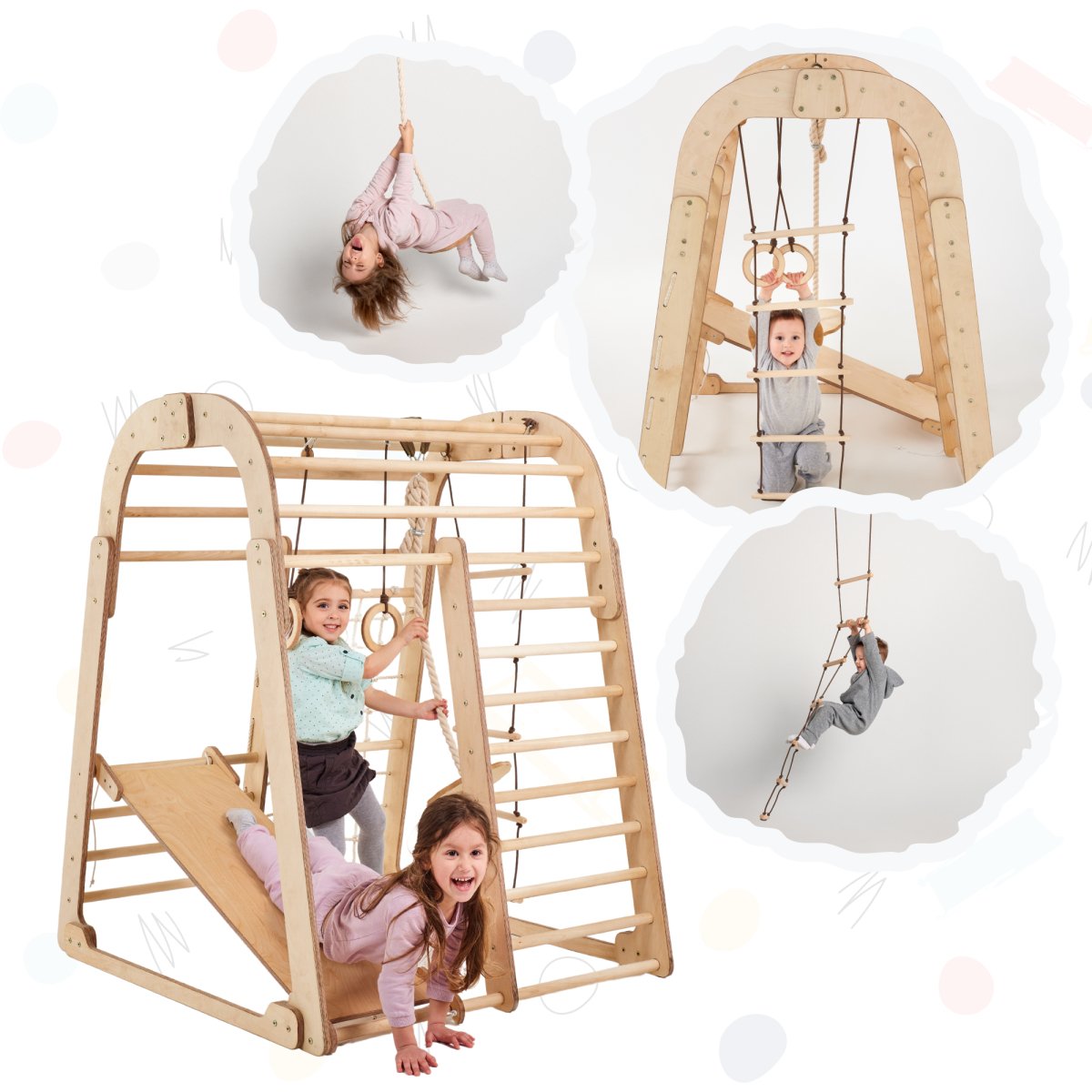 Indoor Wooden Playground for Children - 6in1 Playground + Swings Set + Slide Board | | Goodevas CA