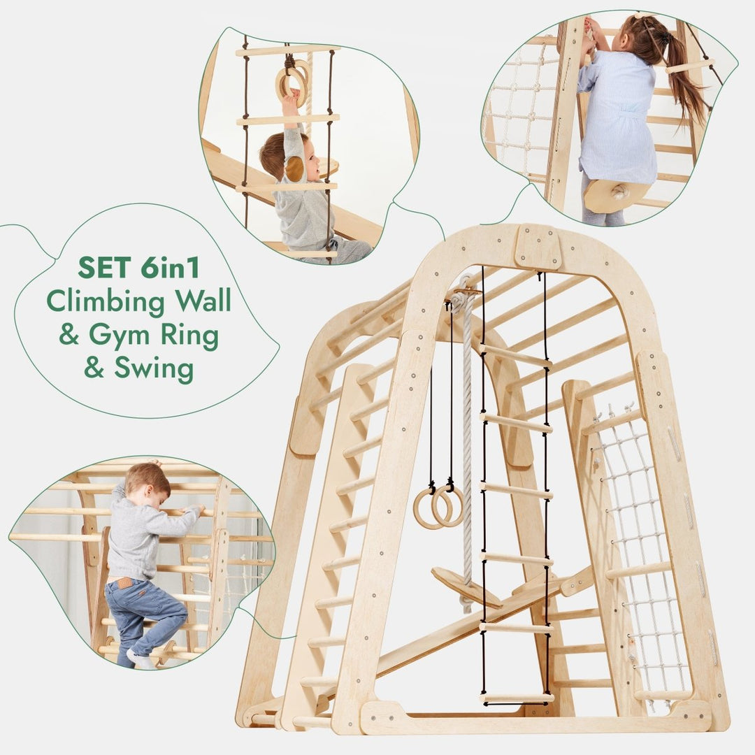 Indoor Wooden Playground for Children - 6in1 Playground + Swings Set + Slide Board | | Goodevas CA