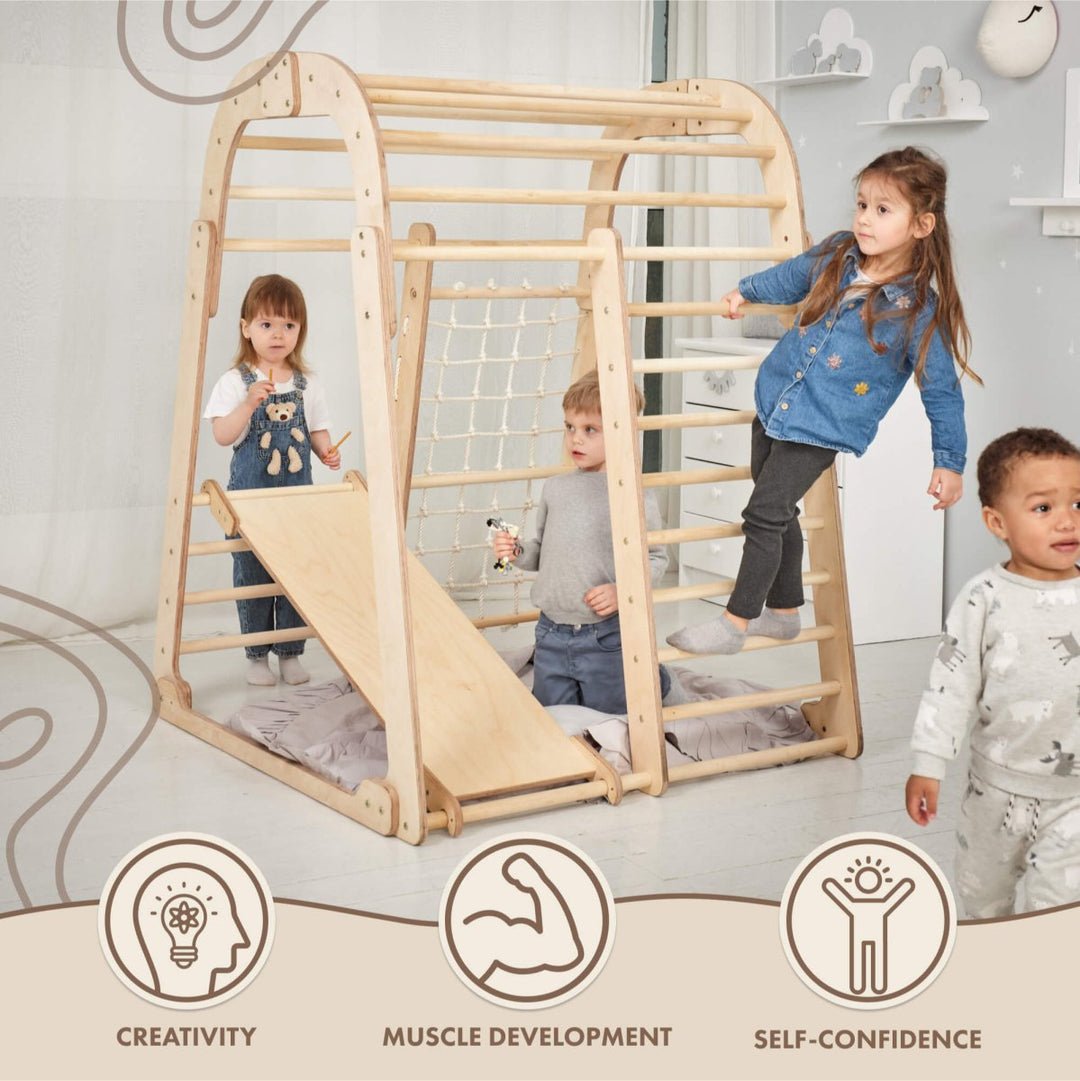 Indoor Wooden Playground for Children - 6in1 Playground + Swings Set + Slide Board | | Goodevas CA