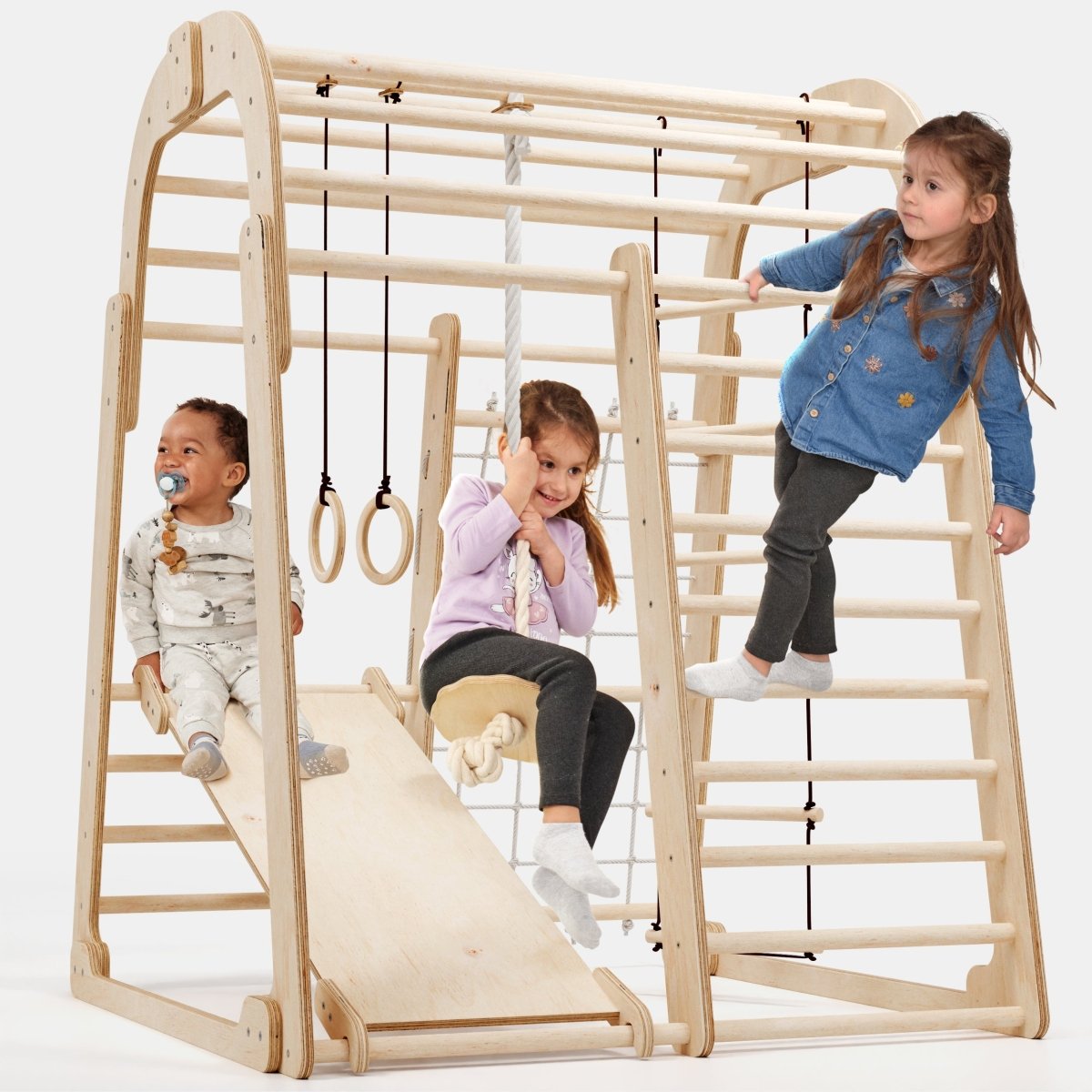 Indoor Wooden Playground for Children - 6in1 Playground + Swings Set +